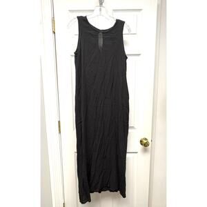Eileen Fisher System Black Dress Light Crepe Midi Tank Shift Women’s Size L